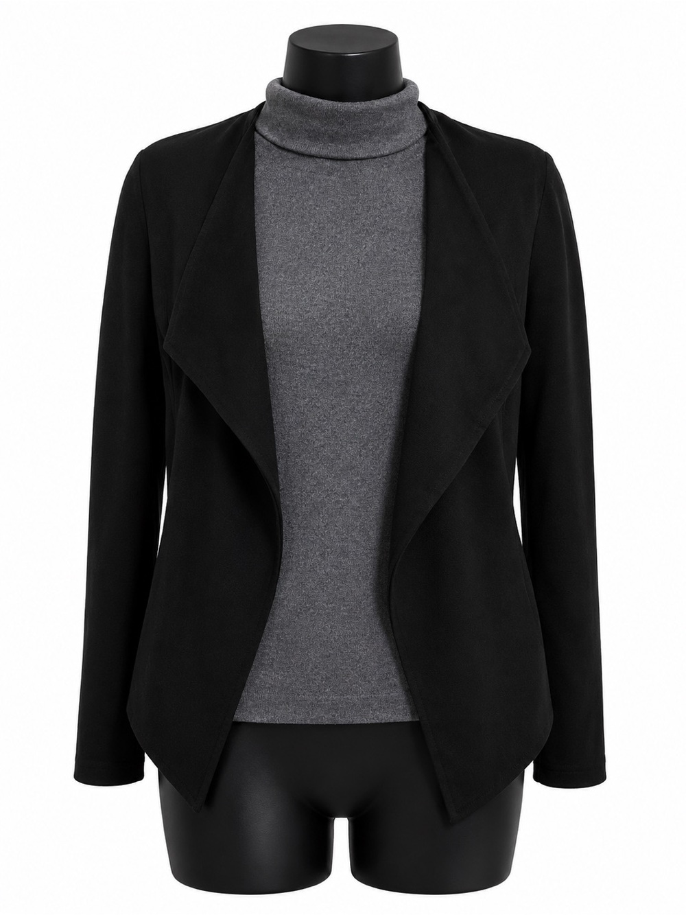Black Draped Open-Front Women's Jacket - Picture 2 of 7